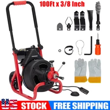 Electric 100'x3/8" Drain Auger Cleaner Machine Auto-feed Sewer Snake w/ Cutters