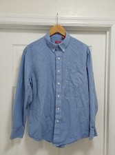 Izod Shirt Men's Large Blue White Long Sleeve Plaid Pockets Logo Casual