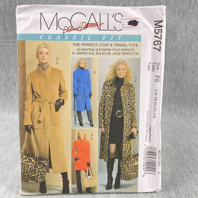 McCalls 5767 Plus Size Loose Coat and Tote Bag Misses Sz 16 24 Sewing  Pattern - Main Image