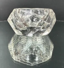 Antique Vintage Open Salt Cellar Dip Wavy Glass Geometric Beauty Heavy Thick Old