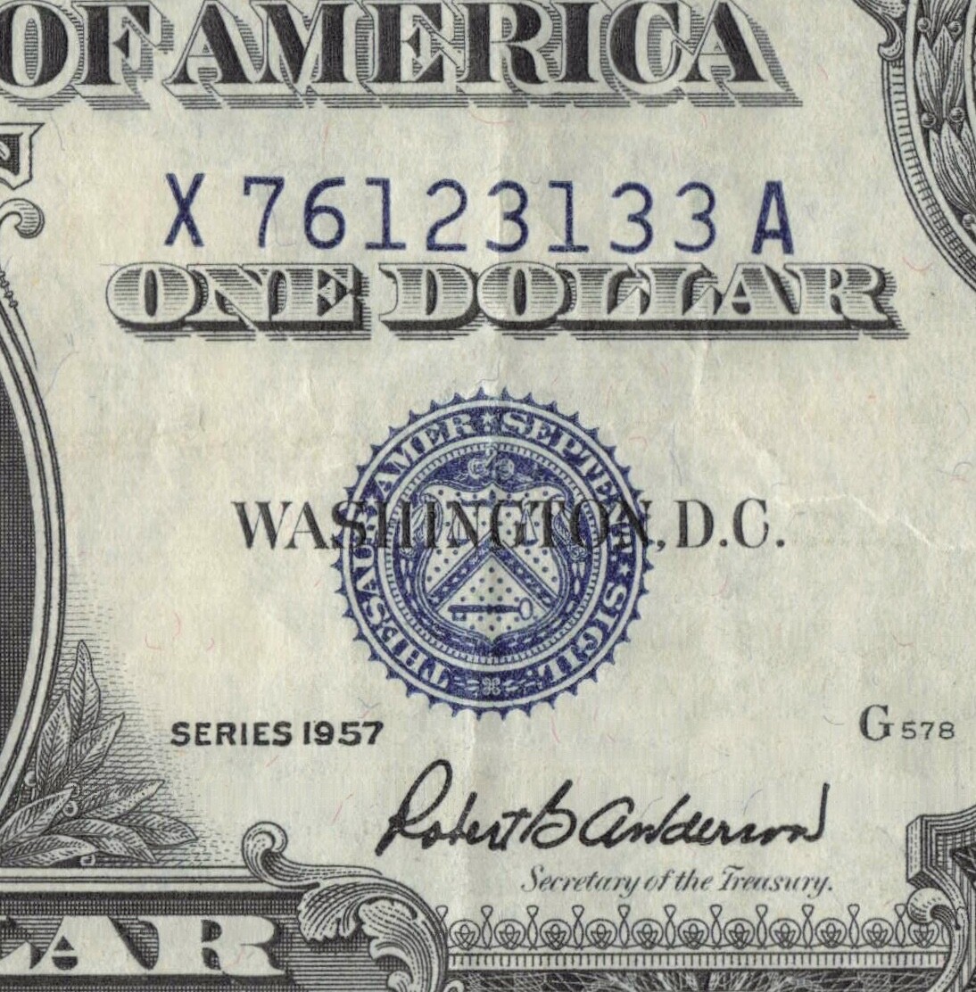 1957 X Note 1$ One Dollar Silver Certificate Note Blue Seal