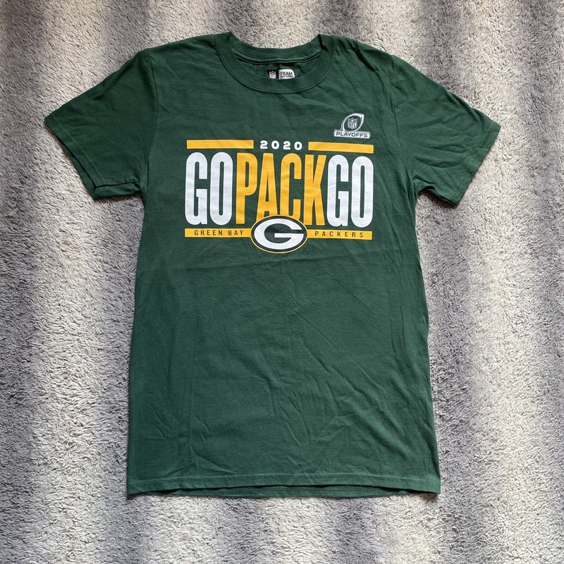 NFL Greenbay Packers Go Pack Go Tee Mens Small Green Yellow Playoffs 2020