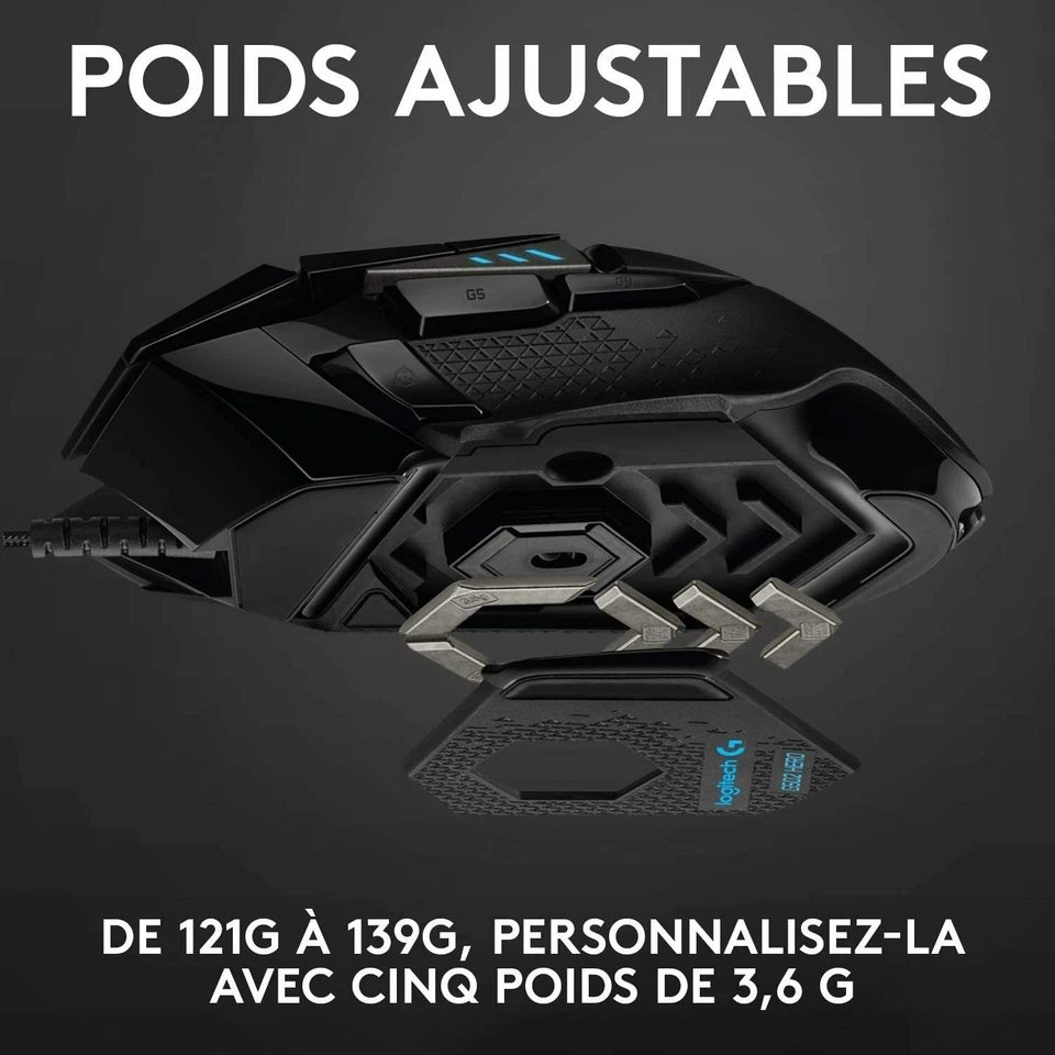 Souris de jeu hautes performances Logitech G502 HERO 16000 DPI - Photo 4/4