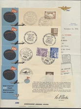 1954 Set of 4 SAS Flight Covers to Los Angeles +Inserts +Letter