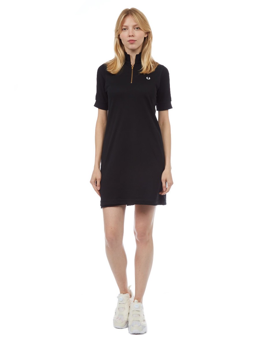 Fred Perry Women's Mesh Overlay Dress in Black Sizes: UK10 / UK14