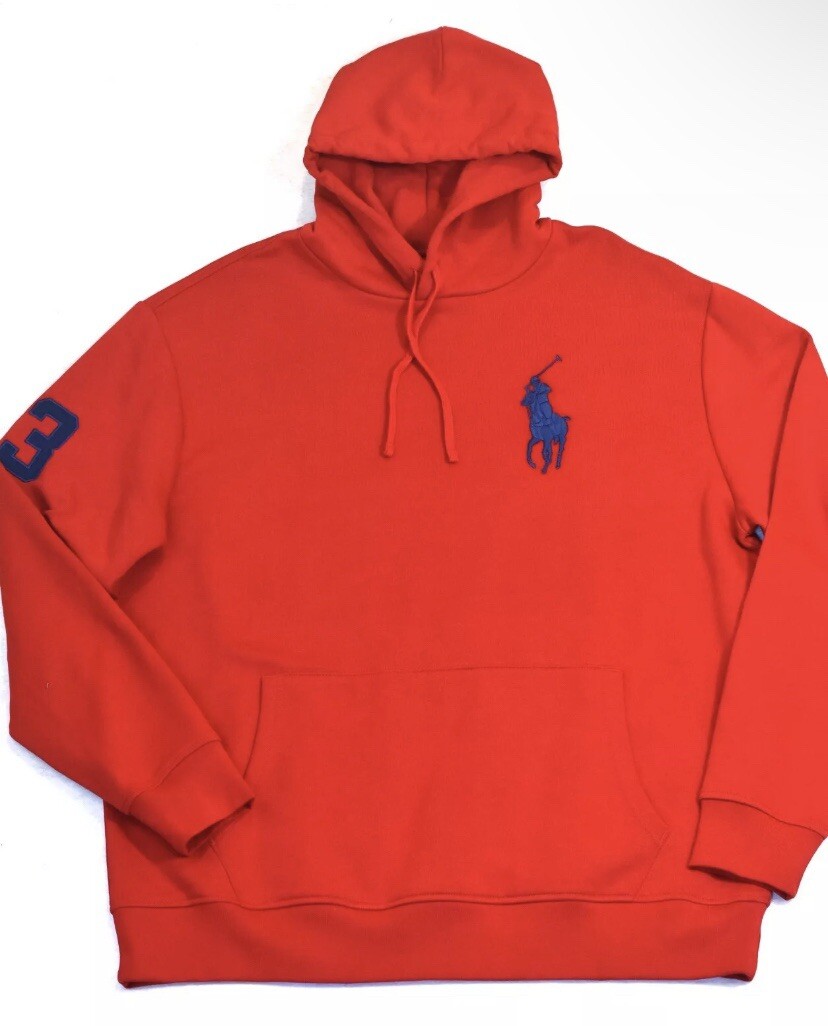 Polo Ralph Lauren felpa con cappuccio in pile pullover rosso Big Pony Big 2X nuova con etichette
