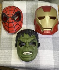 3 Hasbro Marvel Costume Masks Spider Man, Hulk Ironman