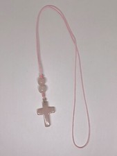 Cross Car Mirror Hanger Rose Quartz Crystal Cross Car Charm Pink Crystal Cross