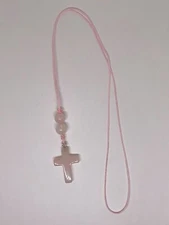 Cross Car Mirror Hanger, Rose Quartz Crystal Cross Car Charm, Pink Crystal Cross