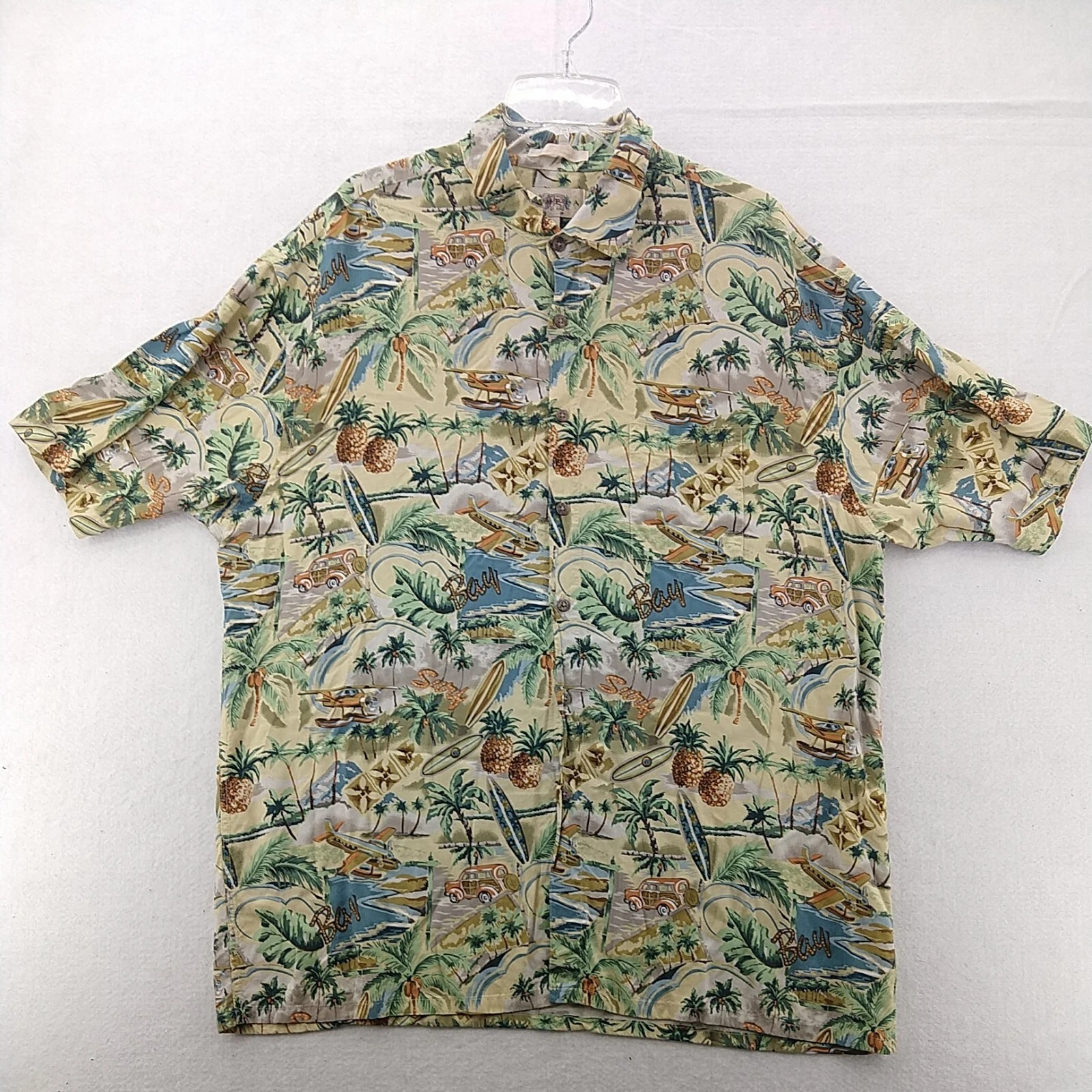 Campia Moda Hawaiian Shirt Men's XL Short Sleeve Button Front Rayon Surf Cars