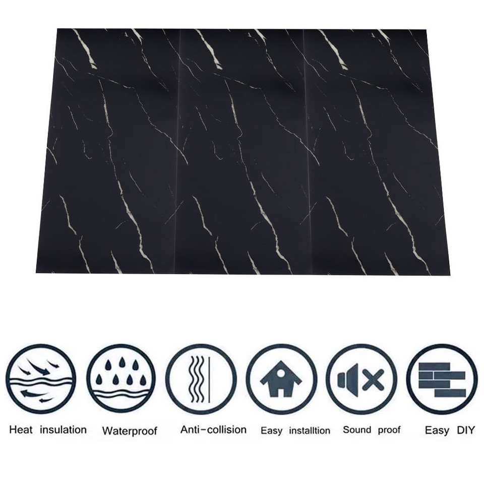 10pcs 2mm Black PVC Bathroom Wall Panels Waterproof Shower Wall ...