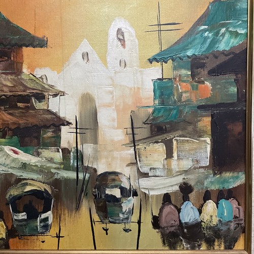 Asian Street Scene "Cesar Buenaventura Style"OIL ON CANVAS Board 24"X20" - Picture 6 of 12