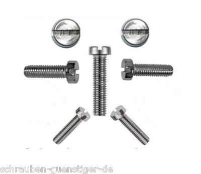 Zylinderschrauben mit Schlitz DIN 84 Edelstahl V2A   M1,6 M2 M2,5 M3 M4 M5 M6 