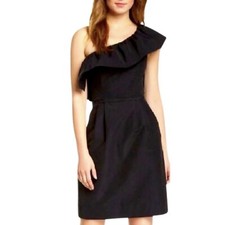 Rebecca Taylor Dress Womens 4 Black Satin One Shoulder Cocktail Line Scallop Hem