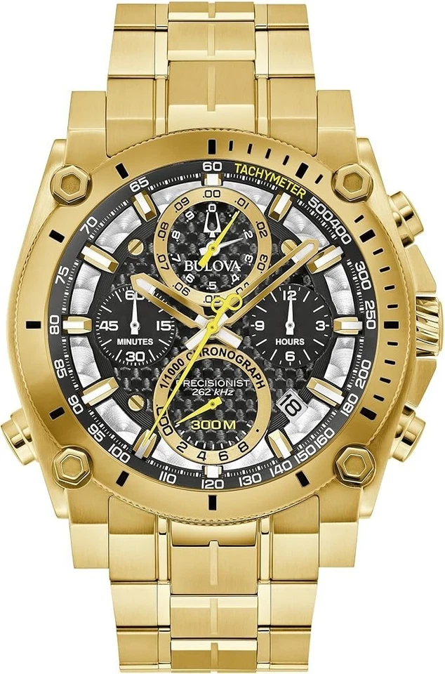 Bulova Men's Icon Precisionist Chronograph Date Gold Quartz Watch 47MM 97B218