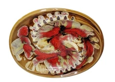 Vintage Mid Century Ceramic Ashtray Red/Tan/ Brown