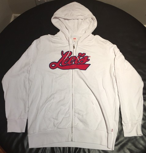 Levis Mens White Zip Up Hoodie Jumper 