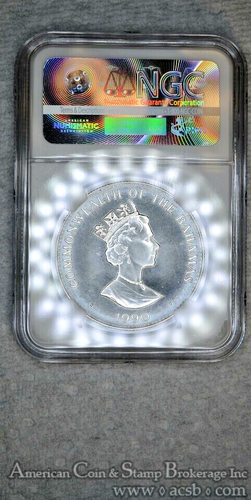 Bahamas $10 Dollars 1990 MS68 NGC silver KM#133 Columbus New World 550 Mintage - Picture 4 of 9
