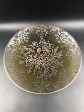 Centrotavola porta frutta stoviglie alzata vetro t Murano colore ambra argento