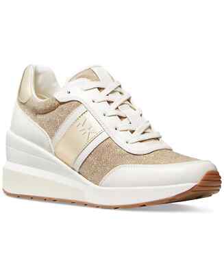 Michael KORS MABEL GOLD MK LOGO WEDGE TRAINER SNEAKERS 10 I LOVE SHOES