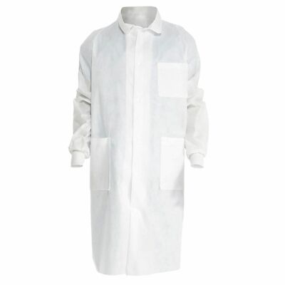 Cs/25  Kimtech A8 10022 Lab Coat w/ Knit Cuffs White Size Large 