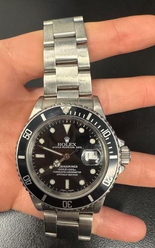 Rolex Submariner 168000 Silver Oyster Bracelet with Black Bezel