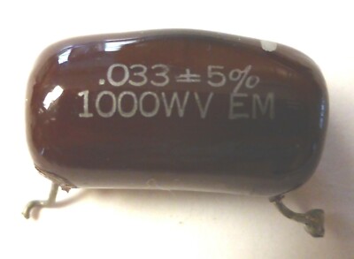.033uF 1,000V +-5% Vintage Brown Drop Capacitor-used-tests good