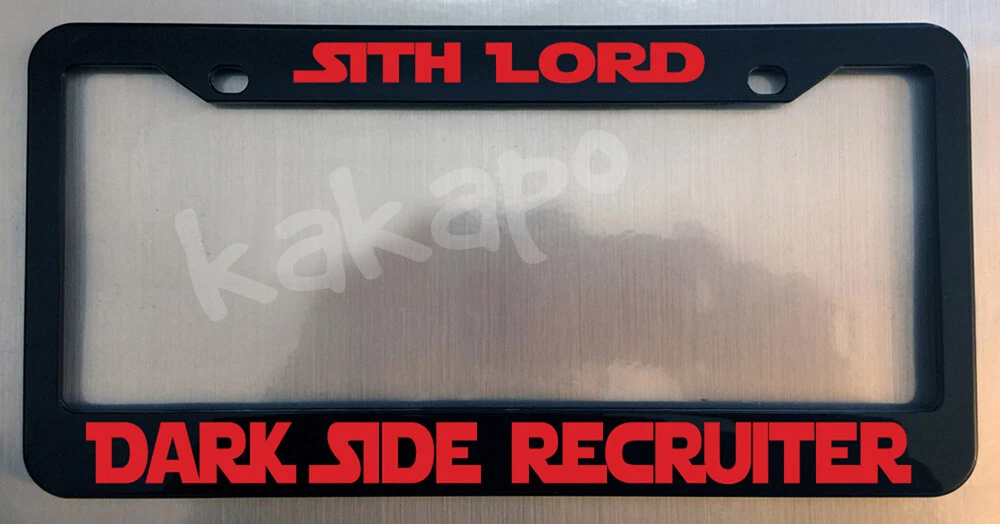 Sith Lord Dark Side Recruiter Star Wars Fans Black Metal License Plate Frame