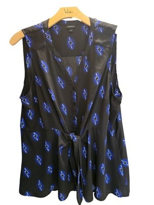 Torrid Plus 3X Black Blue Lightning Bolt Front Blouse