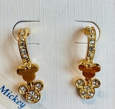 Disney Mickey Mouse Gold Tone Dangle Drop Rhinestone Earrings BNIB