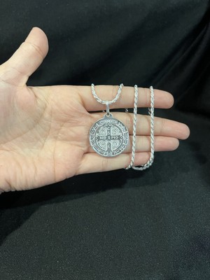 925 Sterling Silber Herren Damen St. Benedikt San Benito Medaille & Seil Kette 20 24 30