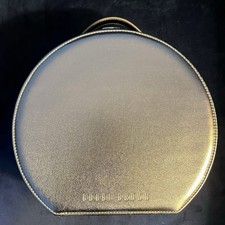 Bobbi Brown Large Round Gold Cosmetic Makeup Bag Travel Case Pink Interior