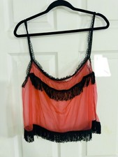 Vintage Red  Black Sheer Crop Top Lingerie With Fringe