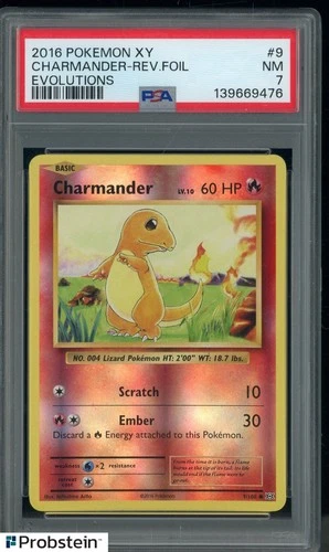 2016 Pokemon XY Evolutions #9 Charmander Reverse Foil PSA 7 NM