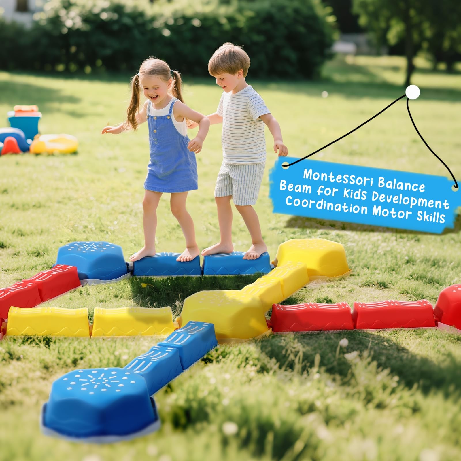 Balance Beam for 18Pcs Non-Slip Stepping Stones Obstacle Course for Toddlers ... thumbnail 3