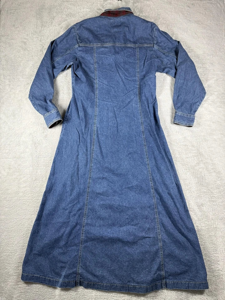 Винтажный шерсти платье женщин большой синий джинсовой ткани Snap спереди макси Western рубашка 90-х - Изображение 4 из 4