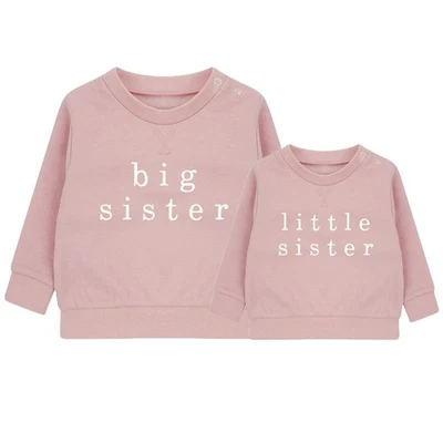 STITCHU Embroidered Big & Little Sister Girls Sweatshirts Pink Baby and Toddler Matching