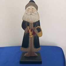 Santa St. Nick Wooden Shelf Sitter Christmas Folk Art Signed 10.75 Repaired