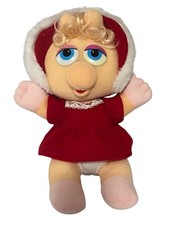 Miss Piggy Plush Muppet Baby Jim Henson Stuffed Animal Red Holiday Dress