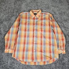 Vintage Sears Perma Prest Men's XL 17-17.5 Plaid Button Up Shirt 70s Orange USA