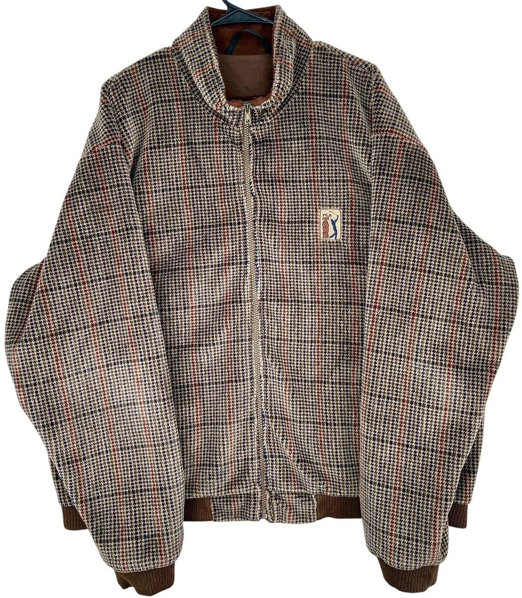 Pull-over Vintage PGA Tour Années 90 - Vert à Carreaux, Doublé, Taille XL - Équipement De Pluie Léger