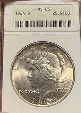1924 Soapbox ANACS MS63 Peace Silver Dollar