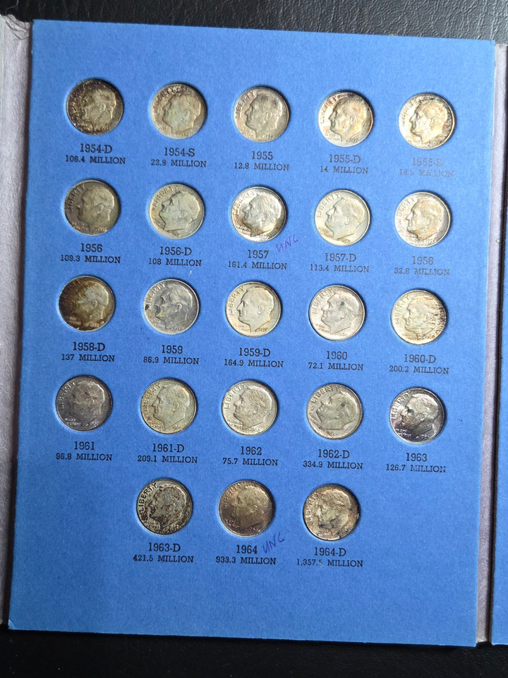 Beautiful Roosevelt Silver Dime Book, 1946 - 1978, 73 Dimes | eBay