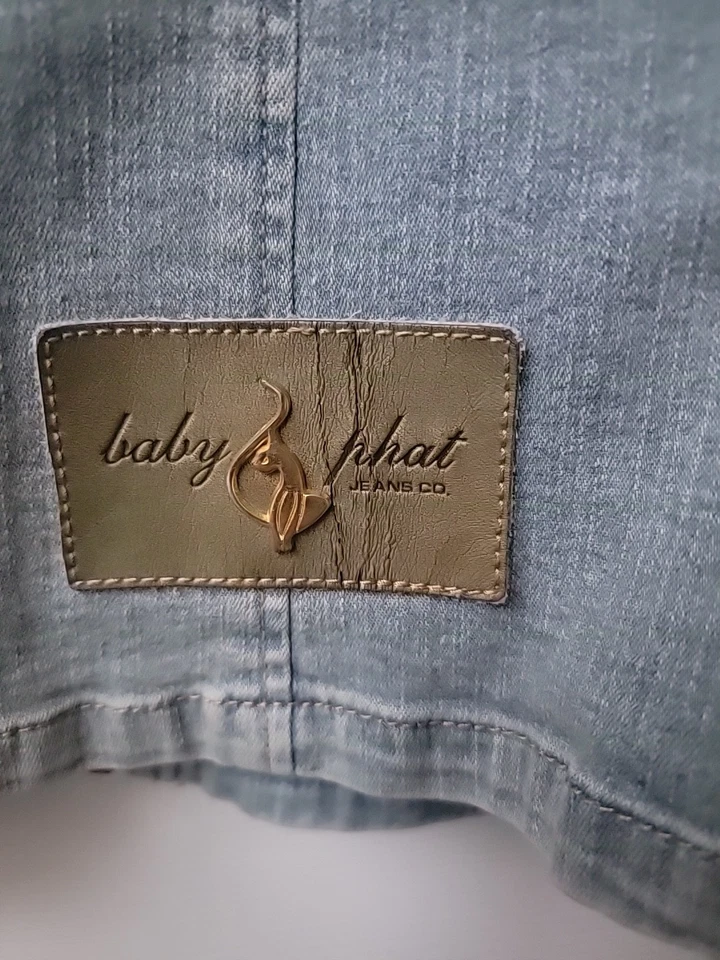 *Raro* Chaqueta vaquera vintage elástica para mujer bebé PHAT piel sintética lavado claro talla S Foto 3 de 4