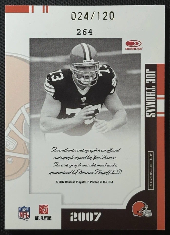 2007 Donruss Threads Rookie Class Patch Auto Joe Thomas RC 24/120 #264 *Read* - Image 2 of 4