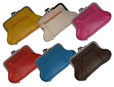 GENUINE LEATHER LADIES COIN LARGE PURSE CHANGE CARD HOLDER CLASP