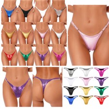 Womens Low Rise Thong G-String Shiny Metallic Panties T-back Tanga Underwear
