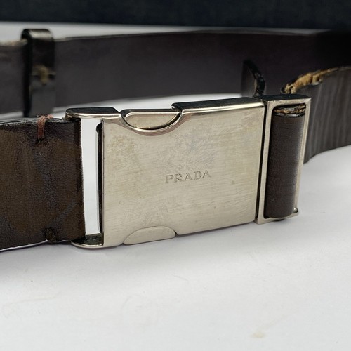 Vintage Prada Logo Metall Silber Clip Schnalle Ledergürtel Größe 32, braucht neuen Gürtel