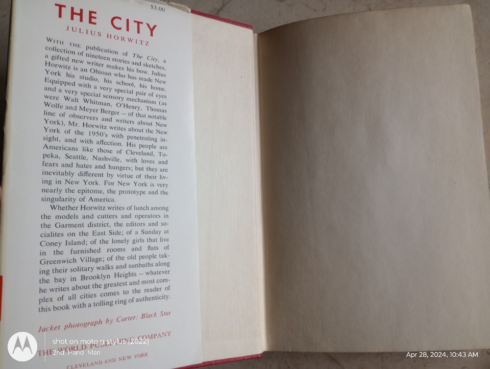1953 1STed/FIRST EDITION THE CITY JULIUS HORWITZ HC/HARDCOVER/DJ BOOK