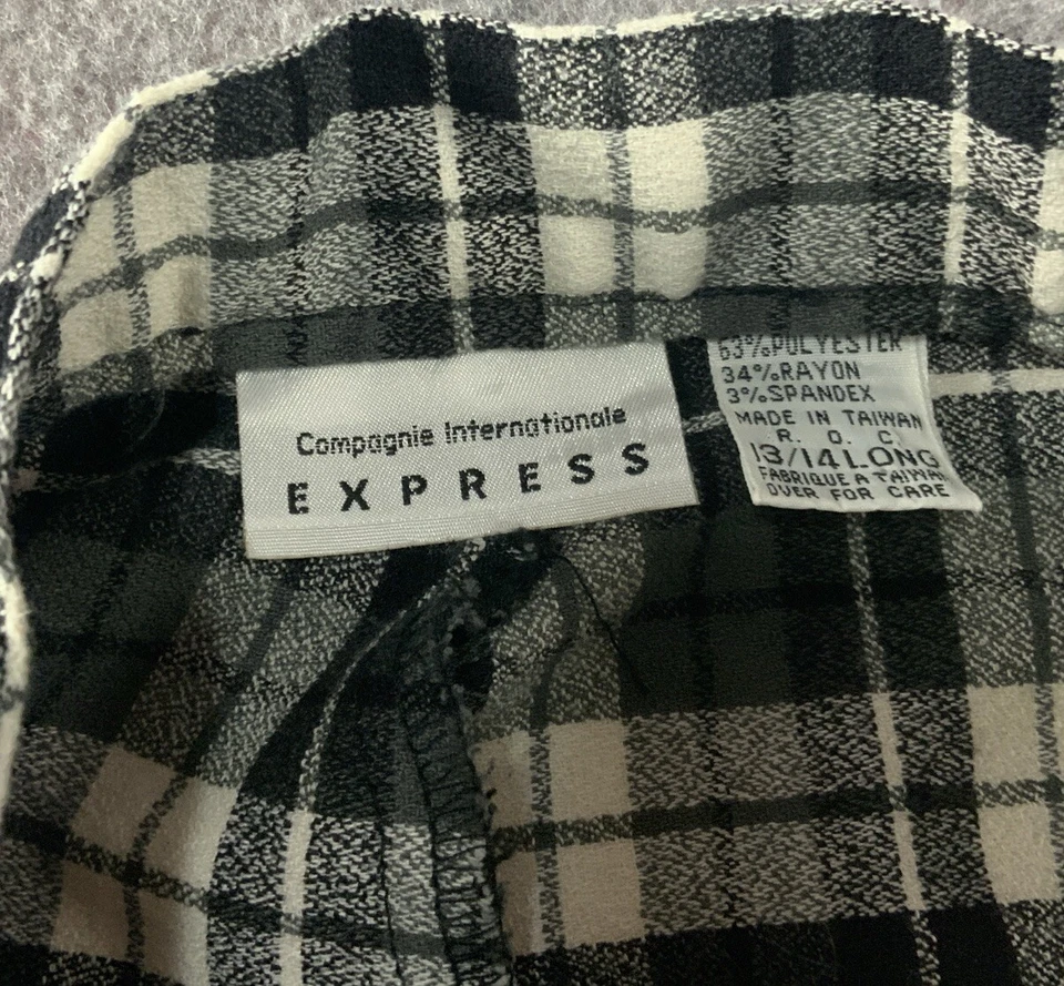 express compagnie internationale vintage 90s Black/White Plaid 13/14 Long Pleats - Image 3 of 4